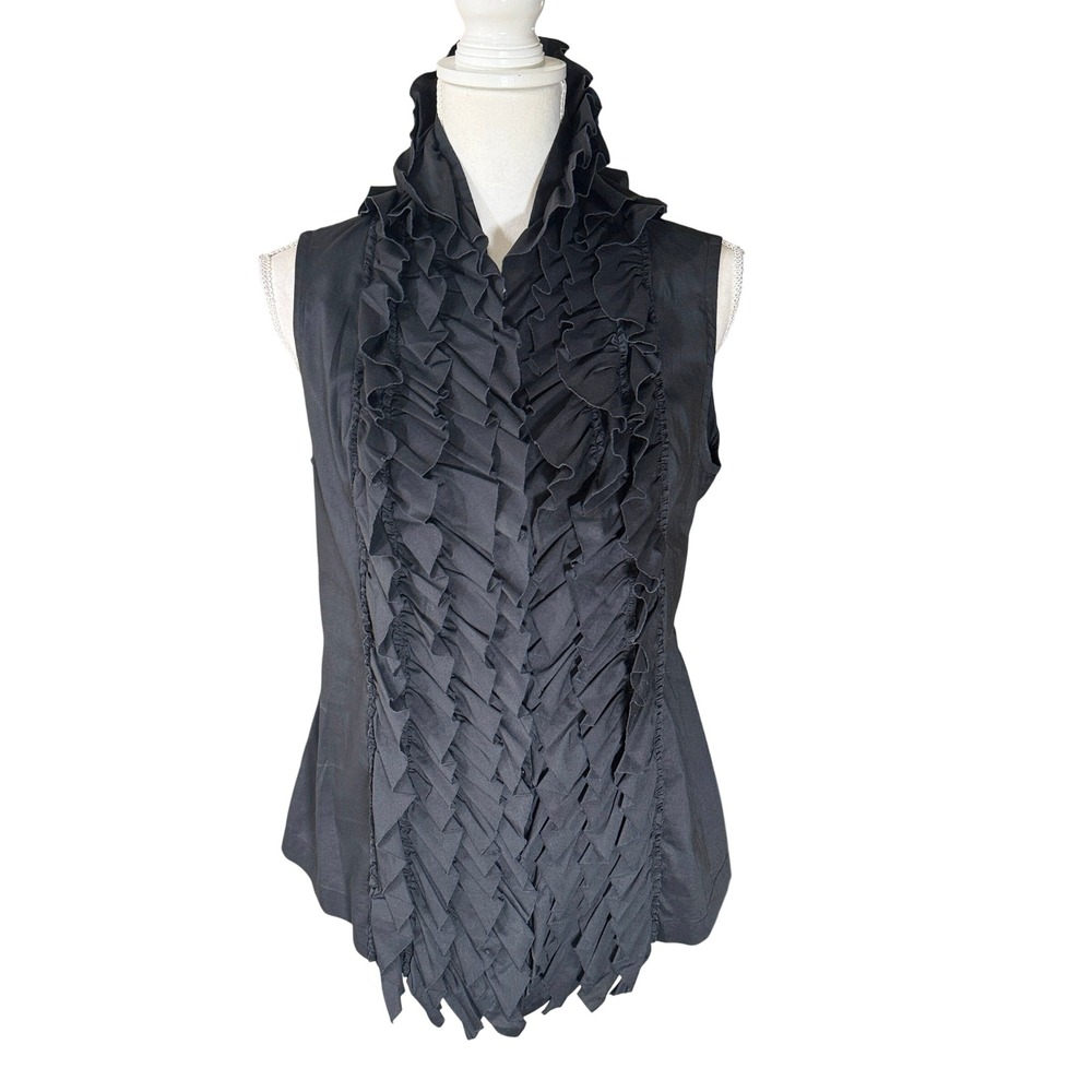 Sinclaire Black Ruffle Collar Sleeveless Blouse Large Goth Steampunk Victorian